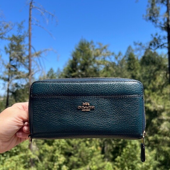 Coach Handbags - COACH Teal Long Zip-Around Pebble Leather Wallet with Gold Hardware AUTHENTIC